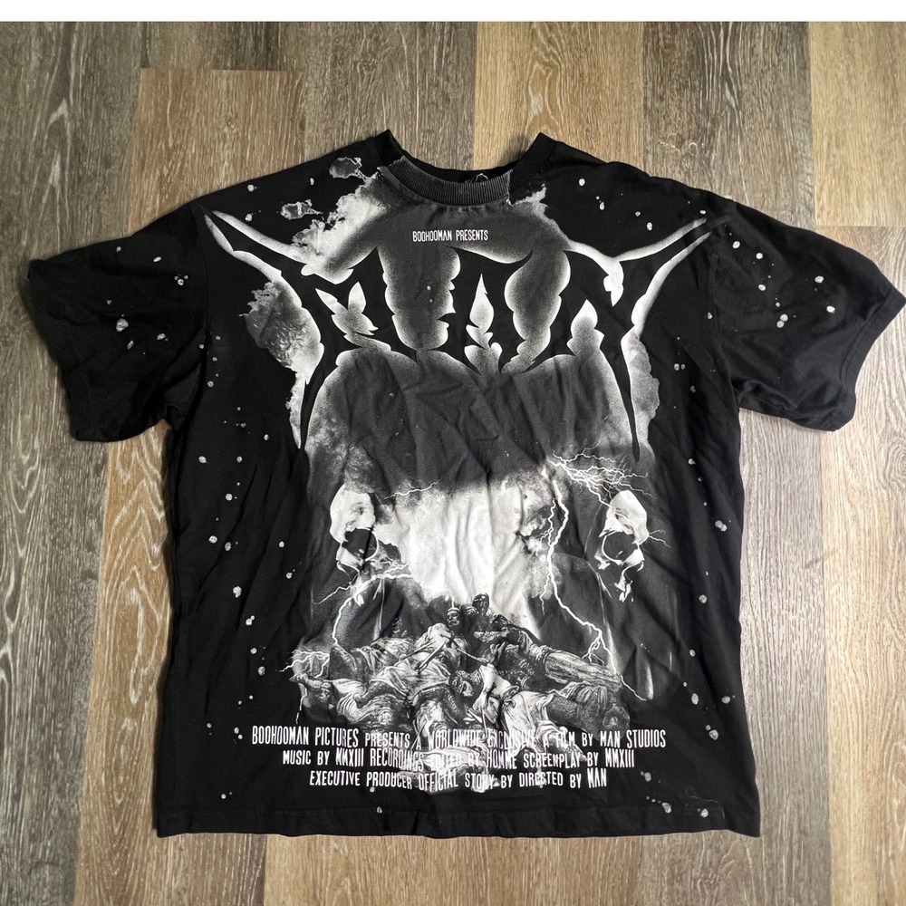 BoohooMAN Graphic Tee Mens Size M Black Oversized Cinematic Skull Print T-Shirt